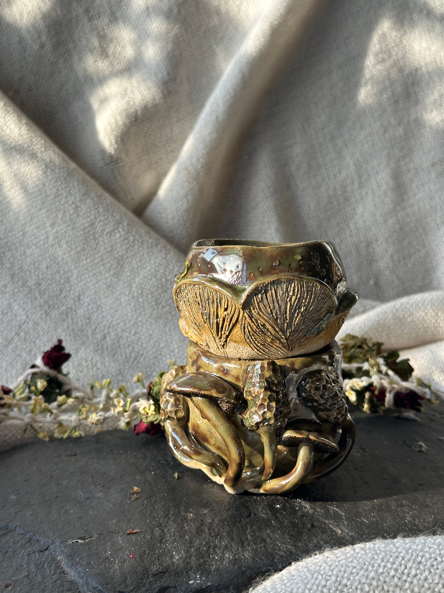 Human, Woman, Mycelial - Pair of Handmade Fungi Ceramic Holders